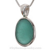 PERFECT Aqua Green Seaham Sea Glass In Deluxe Wire Bezel Pendant In Sterling