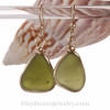Seaweed Green Genuine Beach Found Sea Glass In Gold Original Bezel© Earrings