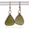 Seaweed Green Genuine Beach Found Sea Glass In Gold Original Bezel© Earrings