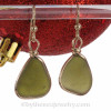 Seaweed Green Genuine Beach Found Sea Glass In Gold Original Bezel© Earrings