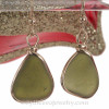 Seaweed Green Genuine Beach Found Sea Glass In Gold Original Bezel© Earrings