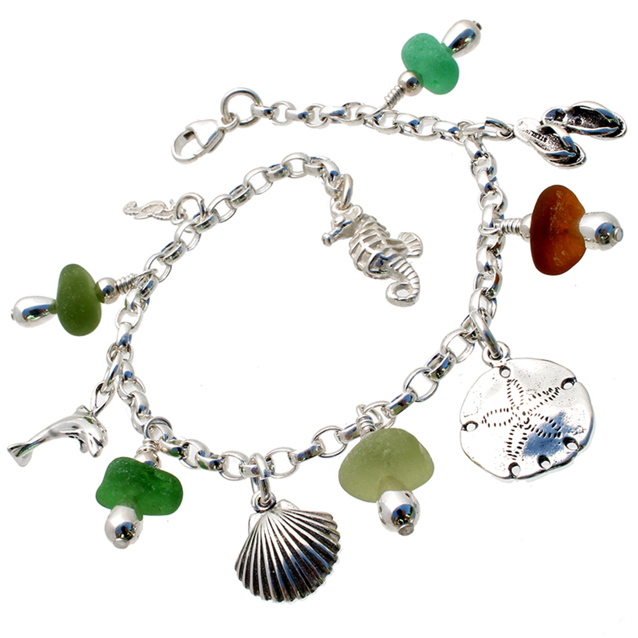 Fall Beach Lovers - All Genuine Sea Glass All Sterling Charm Bracelet ...