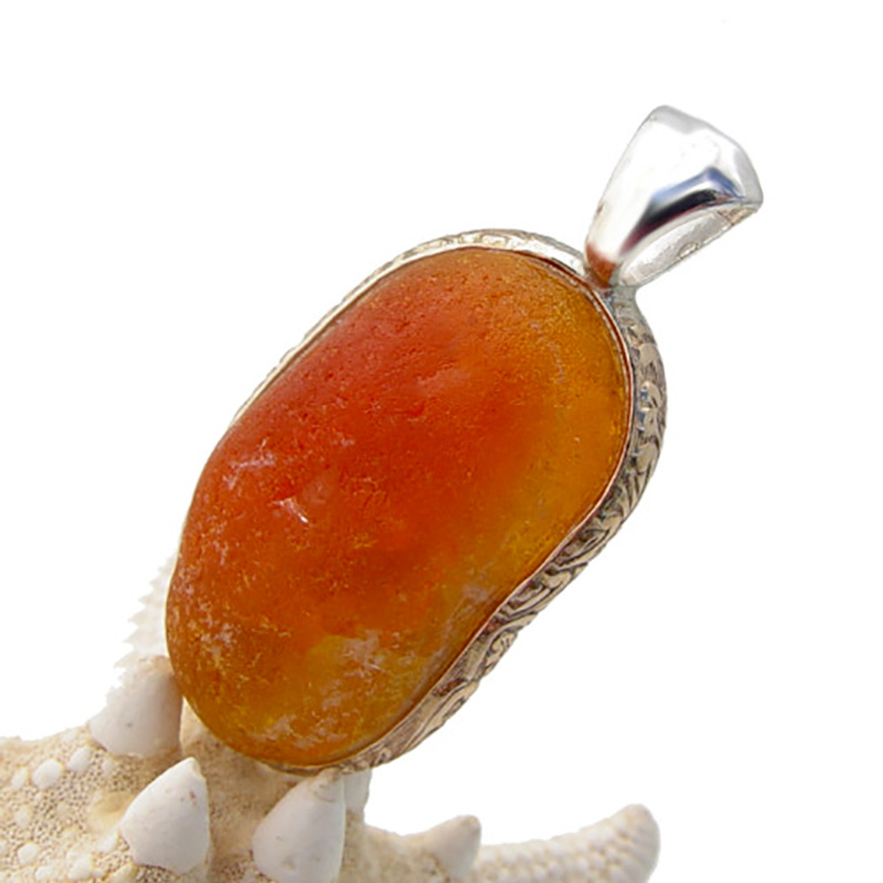 Orange Sea Glass & Yellow Faux Druzy Earrings