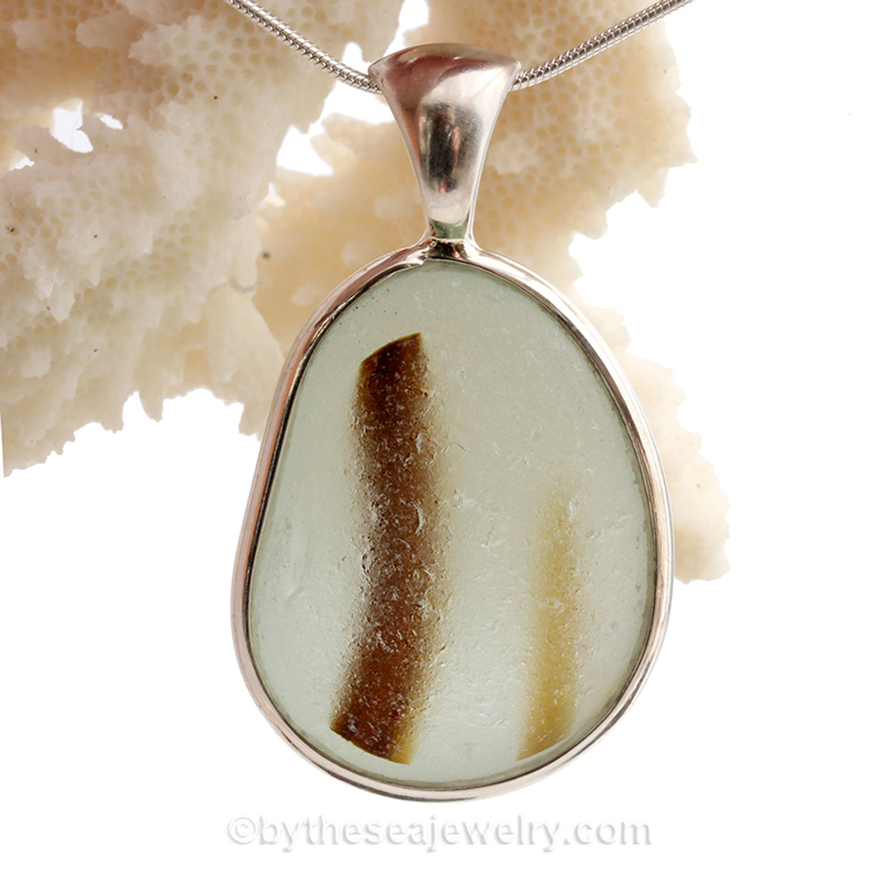 Butterscotch Fudge Ripple - HUGE ULTRA RARE Mixed Seaham Sea Glass Multie  in Deluxe Wire Bezel© Sterling Pendant