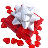 Our Premium Valentines Gift wrapping comes in a Festive Red with a red heart and burgundy bows.