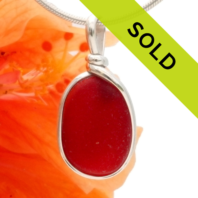 Burnt Orange Rare Genuine English Sea Glass In Deluxe Wire Bezel