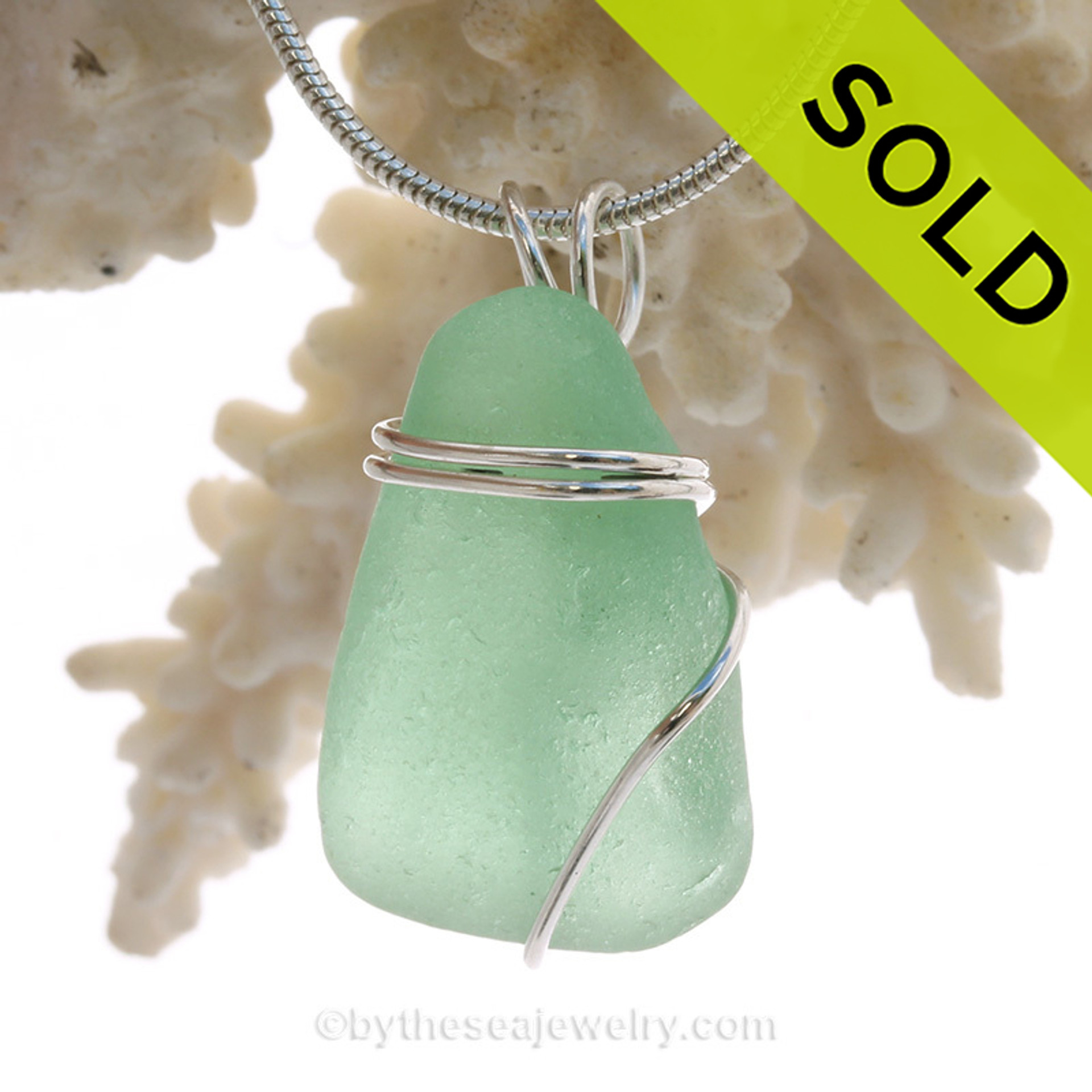 Jungle Green Sea Green Beach Found Sea Glass In Sterling Triple Setting Pendant Ssp1733 2321