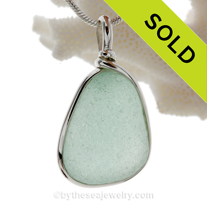 Perfect Seafoam Green Genuine English Sea Glass Sterling Wire Bezel