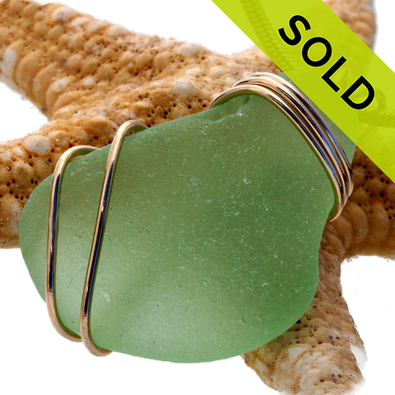 Large Seafoam Green Genuine Sea Glass In Goldfilled Triple Necklace