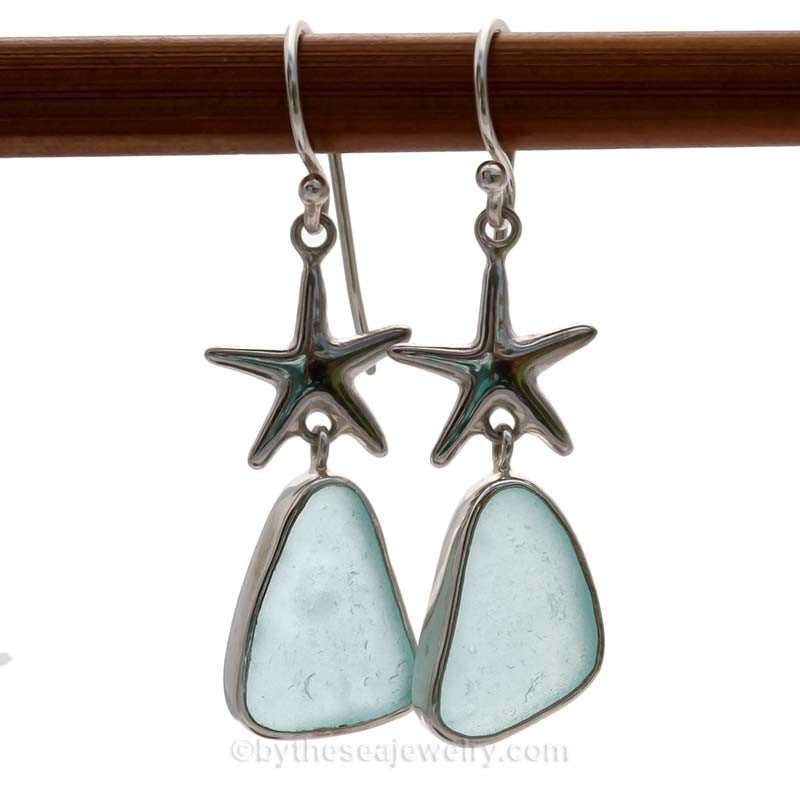 Limited Edition Classically Set Aqua Sea Glass Earrings In Sterling
