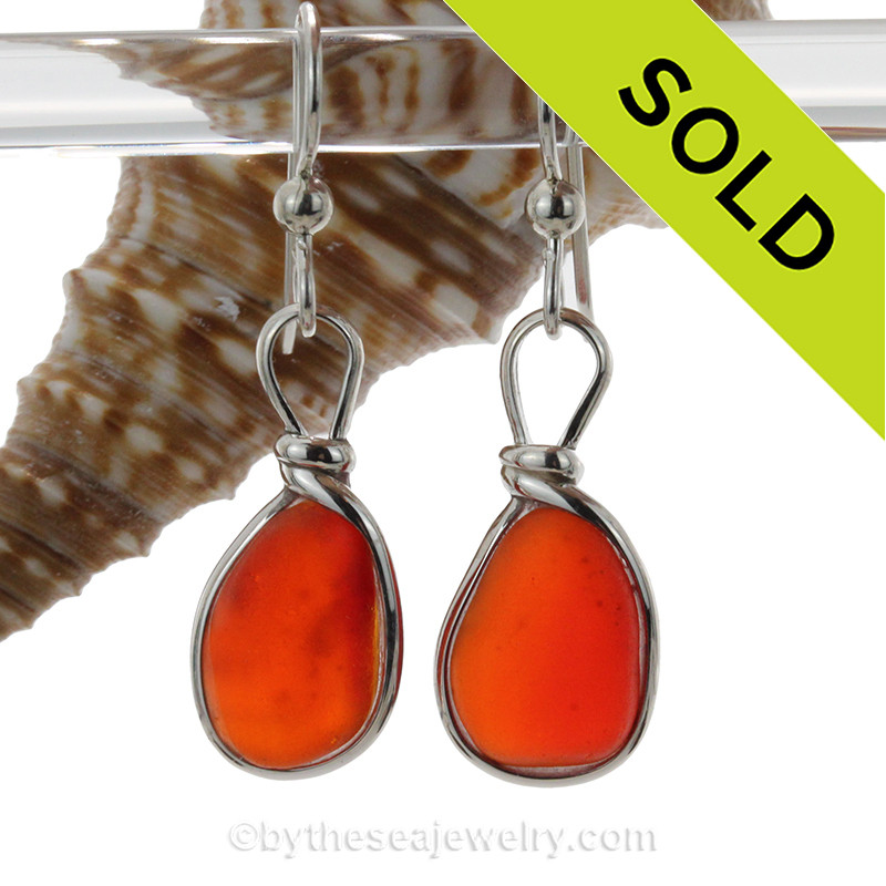 Burnt Orange Rare Genuine English Sea Glass In Deluxe Wire Bezel© (ULTRA1301)