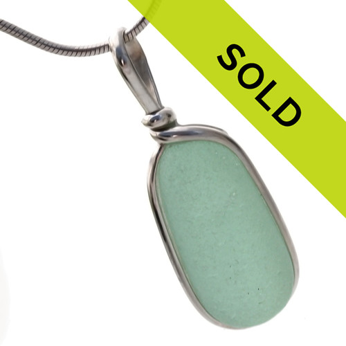 Seafoam Green Stopper Stem -  Genuine Sea Glass In Original Silver Wire Bezel© Pendant