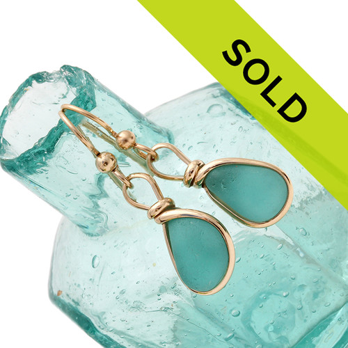 A stunning pair of very desirable aqua sea glass. Sorry this pair has sold!