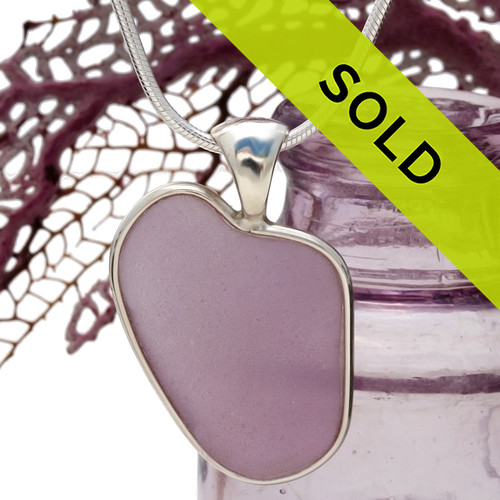 P-E-F-F-E-C-T Purple -  ULTRA RARE LARGE Lavender Natural Sea Glass Heart In Deluxe Sterling Bezel© Pendant