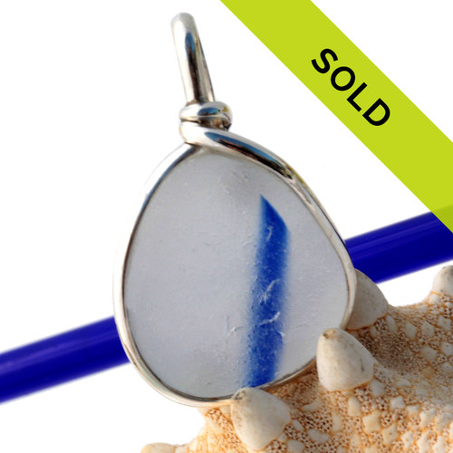 Blue Line- English Multi Sea Glass Original Sterling Bezel 