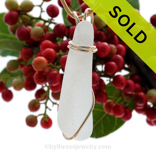 Pale Seafoam Sliver of Green Sea Glass In Goldfilled Basic Beach Setting