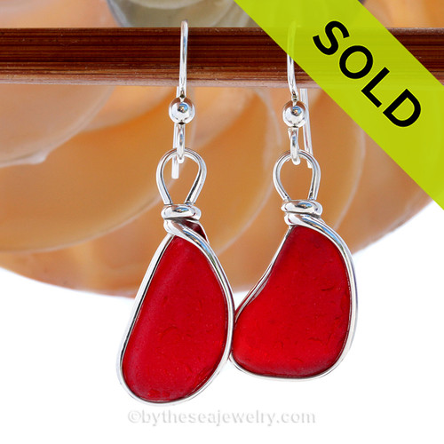 Large Vivid Bright Red Sea Glass Earrings set in our Original Wire Bezel© in silver.
SOLD - Sorry these Ultra Rare Sea Glass Earrings are NO LONGER AVAILABLE!