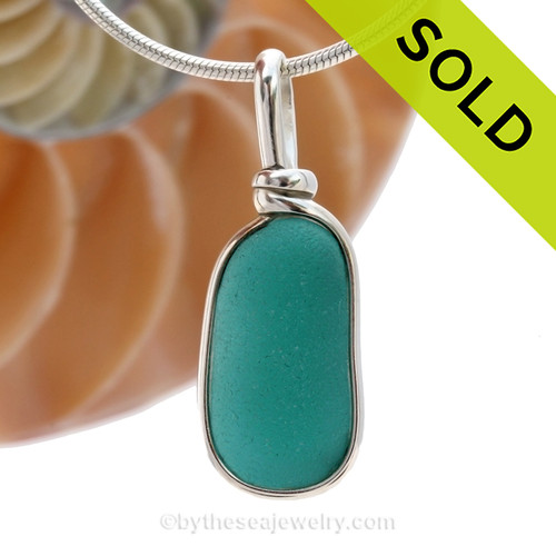 Nova Scotia Teal Green Sea Glass Sterling Original Wire Bezel© Pendant