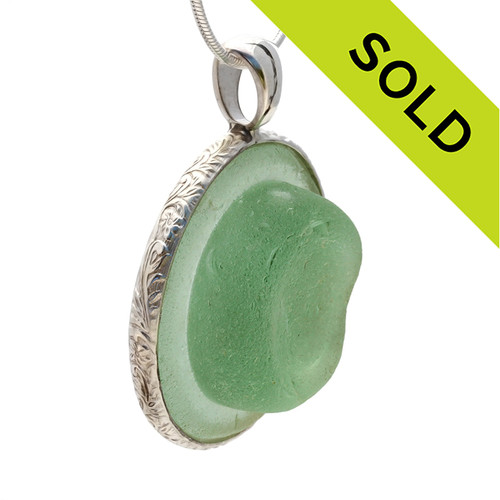 STUNNING & HUGE Seafoam Green Sea Glass Apothecary  Stopper in Sterling Deluxe Pattern Wire Bezel©  