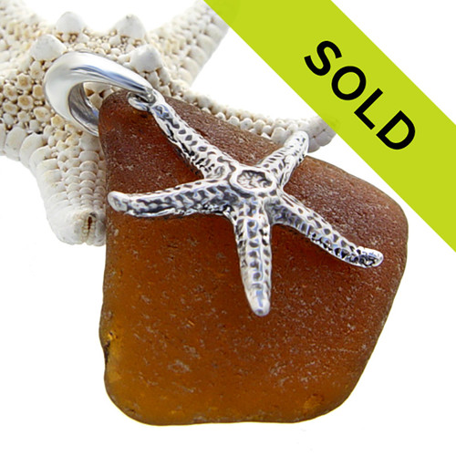 Sorry this brown sea glass pendant with silver starfish has been sold!