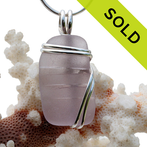 A vivid LARGE ridged and perfect Purple or Lavender Sea Glass In Deluxe Sterling Triple Wire Necklace Pendant.
SOLD - Sorry this Rare Sea Glass Pendant is NO LONGER AVAILABLE!