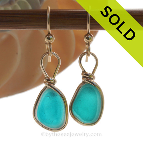 ELECTRIC Petite Turquoise Multi Sea Glass Earrings set in our Original Wire Bezel© setting In 14K Goldfilled.
SOLD - Sorry these Rare Sea Glass Earrings are NO LONGER AVAILABLE!