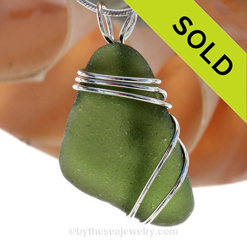 Green Sea Glass Pendant In Sterling Triple Necklace Pendant