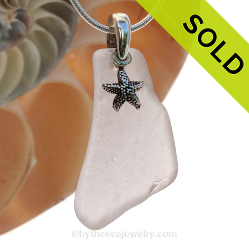 A LARGER piece of  Lavender or Purple sea glass on a professionally hand cast sterling bail with a solid sterling Starfish charm. 
SOLD - Sorry this Sea Glass Necklace is NO LONGER AVAILABLE!