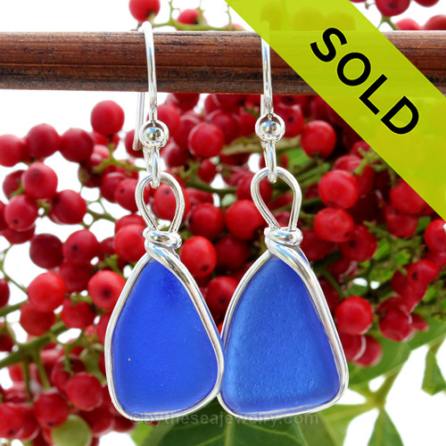 Genuine Bright Blue Sea Glass Earrings in our Original Wire Bezel© Sterling Silver setting.
SOLD - Sorry these Rare Sea Glass Earrings are NO LONGER AVAILABLE!
