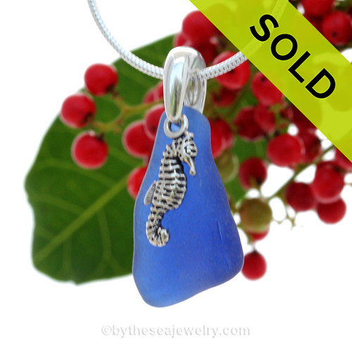 Lovely Curvy Cobalt Blue Sea Glass With Sterling Silver Seahorse Charm - 18" STERLING CHAIN INCLUDED
SOLD - Sorry this Sea Glass Necklace is NO LONGER AVAILABLE!