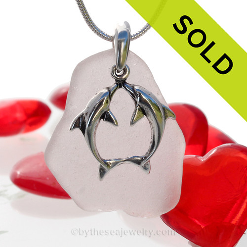 Beautiful Kissing Dolphins Sterling Silver Necklace with Long and pale Lavender Sea Glass - 18" STERLING CHAIN INCLUDED.

SOLD - Sorry this  Rare Sea Glass Necklace is NO LONGER AVAILABLE!