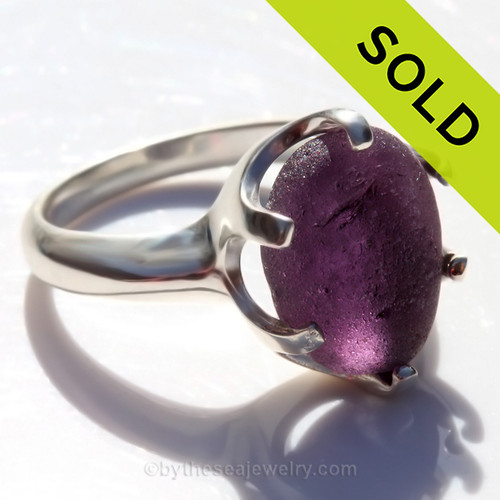 Amazing sea glass from Seaham England in a solid sterling ring in a  true Royal purple.