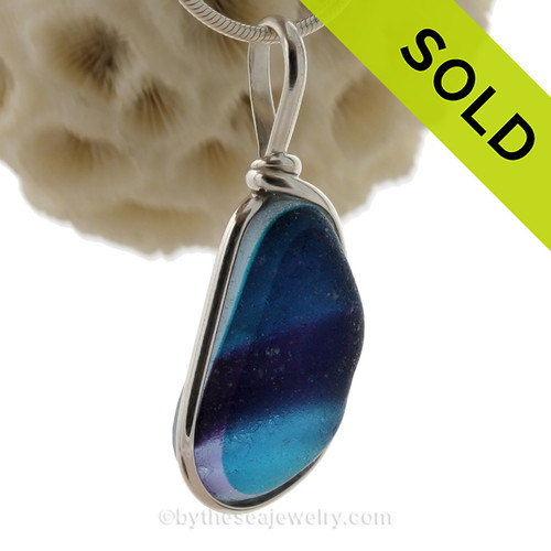 Midnight Purple Rain - Rare 3 Color + Multi Seaham Sea Glass In Sterling Silver Original Wire Bezel©