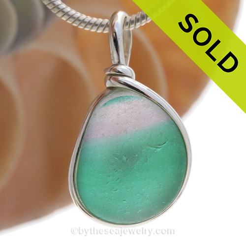Watermelon Tourmoline - ULTRA RARE Petite Color Sea Glass Pendant In S/S Original Wire Bezel©