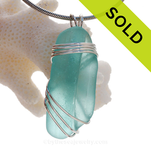 Stunning Ridged Aqua Blue Sea Glass Jar Top Pendant In Sterling Triple Necklace Pendant Setting 