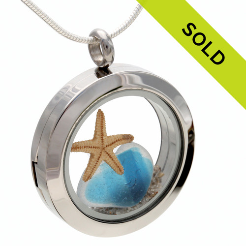 Tropical English Flashed Sea Glass With Starfish Locket
