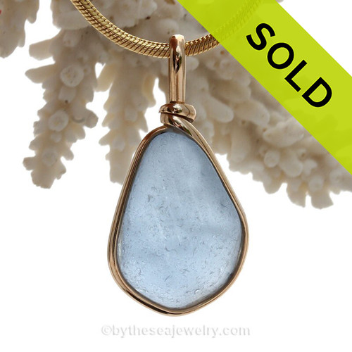 Carolina Blue Genuine Sea Glass Original Wire Bezel© Pendant in 14K Goldfilled