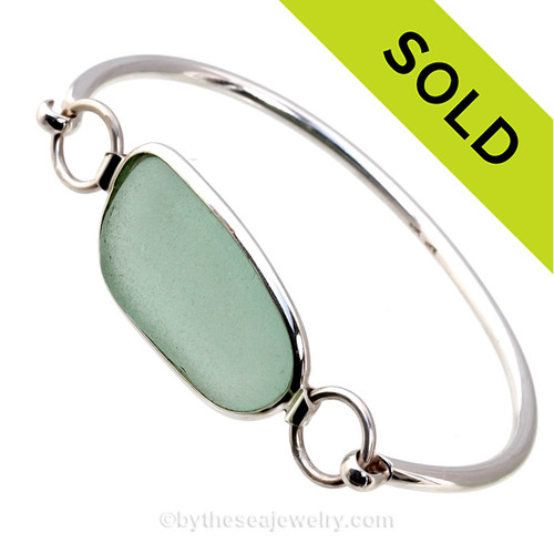 Seafoam Green Premium Sea Glass Bangle Bracelet in Deluxe Wire Bezel©