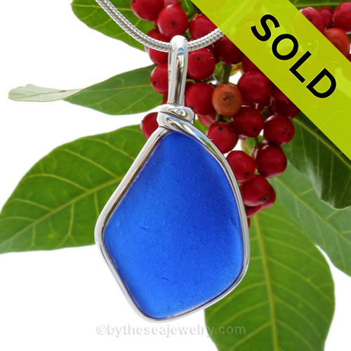  5 Point Genuine Blue Sea Glass Pendant In our Sterling Original Wire Bezel©