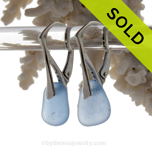 Perfect Carolina Blue Sea Glass Earrings on Solid Sterling Silver Leverbacks