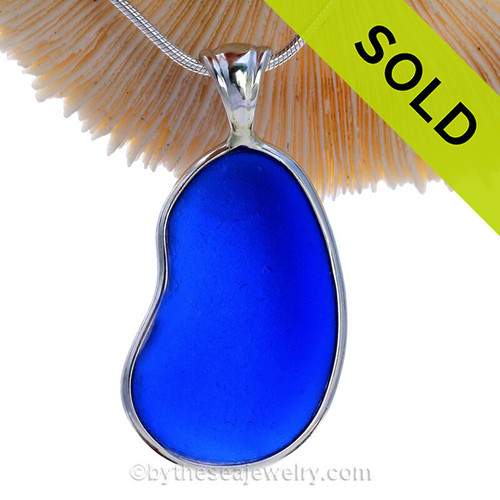 P-E-R-F-E-C-T and BIG Cobalt Blue Sea Glass In a Solid Sterling Silver Wire Bezel© Necklace Pendant