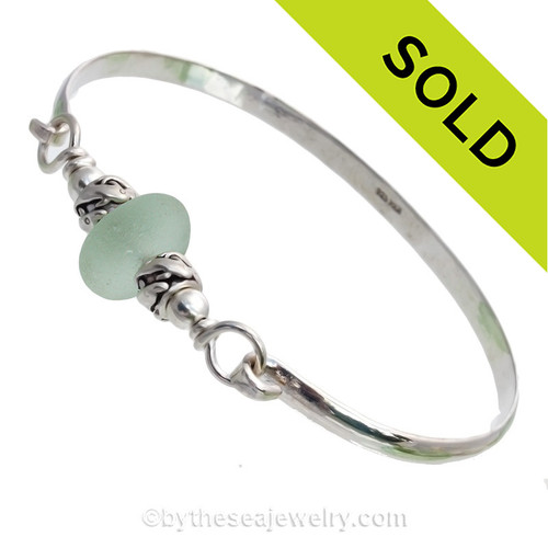 Fresh Perfect Sea Green Sea Glass Sterling Bangle Bracelet W/ Dolphin Beads 
SOLD - Sorry this Sea Glass Bracelet is NO LONGER AVAILABL