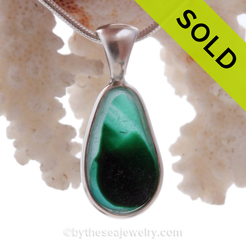 Mixed Pale Blue and Green Hartley Wood Art Sea Glass Pendant In Deluxe Wire Bezel Setting©