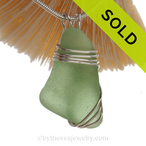 Perfect Yellowy Seafoam Green Sea glass Pendant set in our triple sterling silver setting.