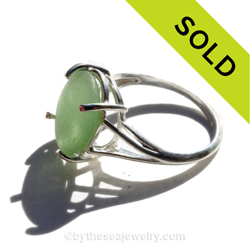 Natural Beach Found Seafoam Green Sea Glass In Sterling Basket Ring - Size 7