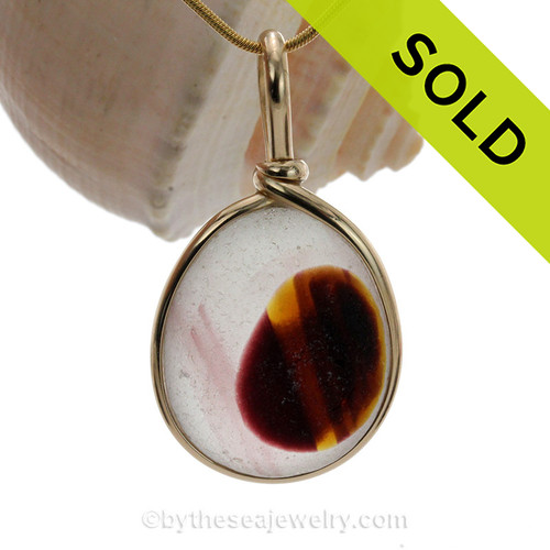 Sun on Aubergines - Mixed Seaham Sea Glass 14k Goldfilled Wire Bezel© Pendant Necklace
