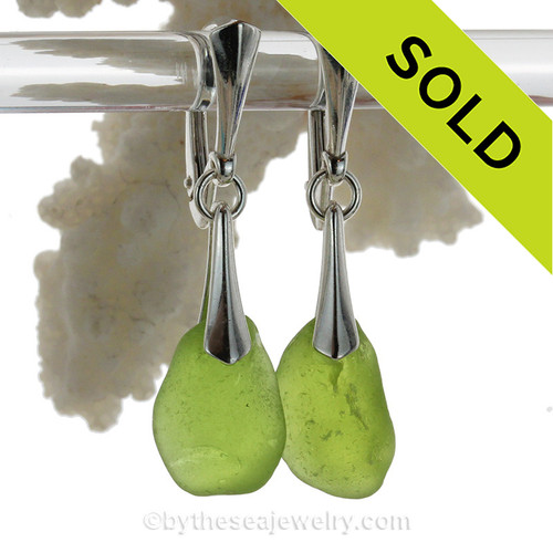 Chartreuse Green Sea Glass Earrings 