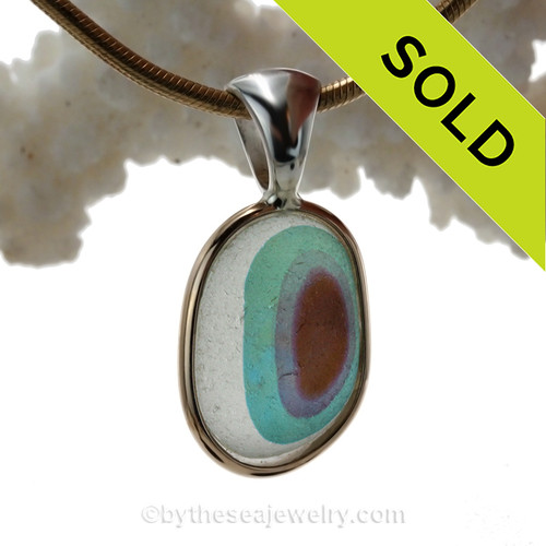 Tourmaline Pool, this Petite Super Ultra Rare 4+ Color Hartley Wood English Sea Glass In Mixed Tiffany Deluxe Wire Bezel© is a real beach gem!