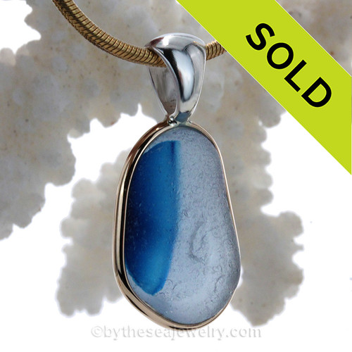 Blue Water Dreamz -  Rare Mixed Blue English Sea Glass In Mixed Tiffany Deluxe Wire Bezel©