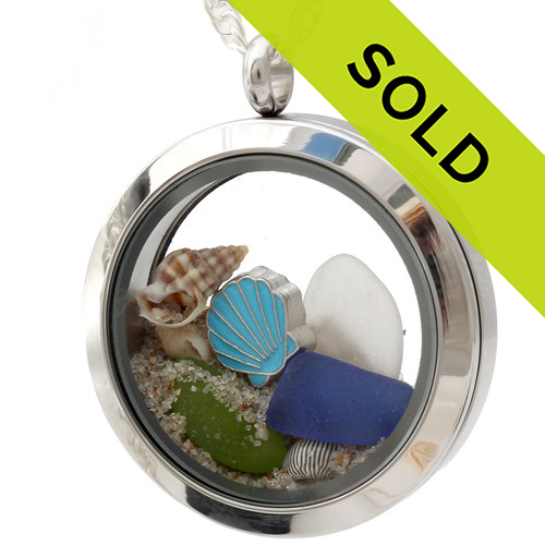 Shell O' Clock - Genuine Sea Glass Locket With Real Shells